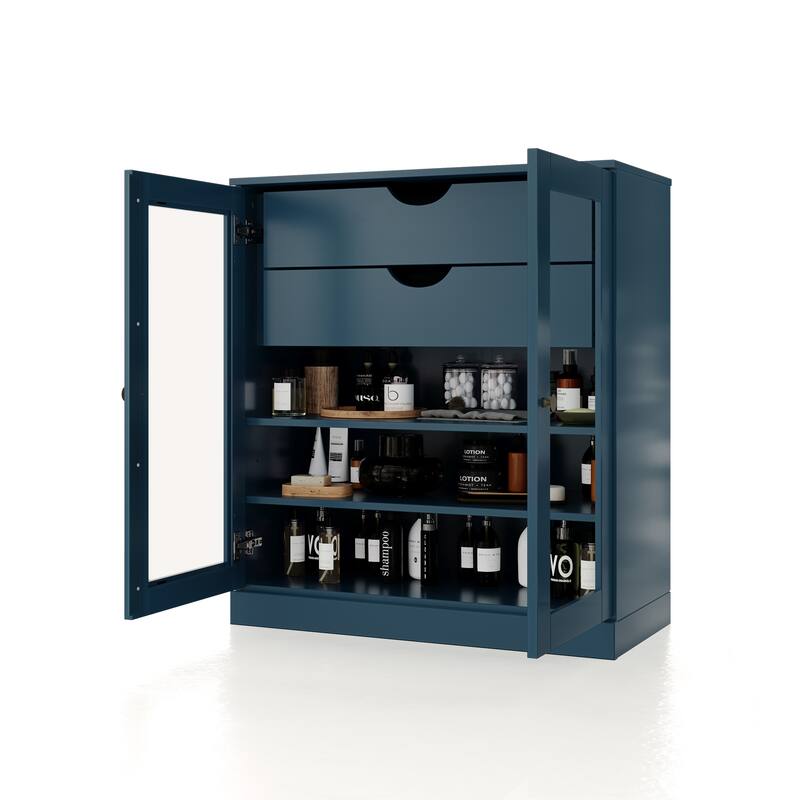 Palace Imports 100% Solid Wood 32" Bathroom Cabinet with Clear Glass Doors, 2-Drawers and Adjustable Shelves
