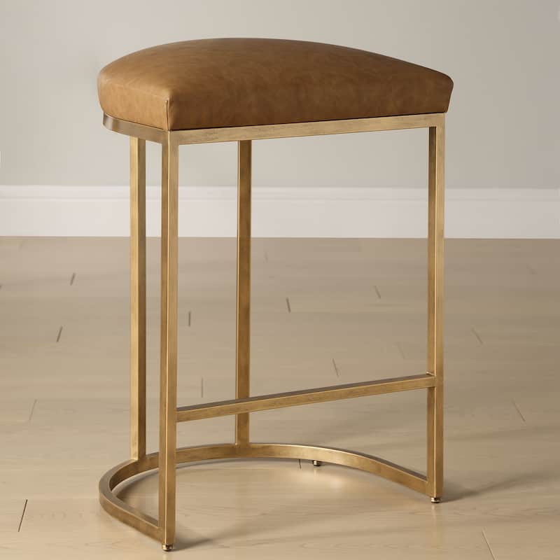 Gold Half-moon Metal Base and Camel Cushion Counter Stool
