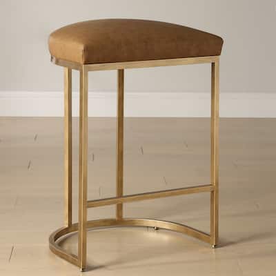 Gold Half-moon Metal Base and Camel Cushion Counter Stool