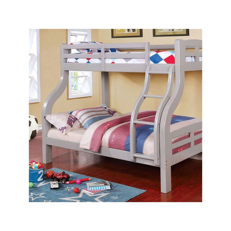 Transitional Twin Over Full Bunk Bed with Curved Ladder and Wood Design