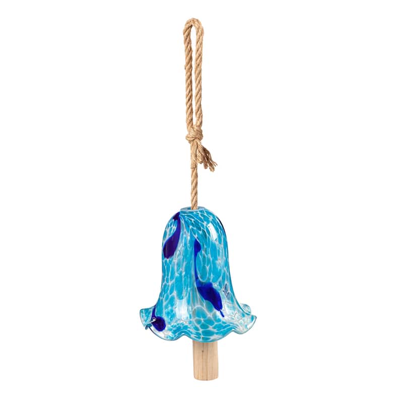 7 in. Art Glass Speckle Blue Floral Shaped Bell Chime