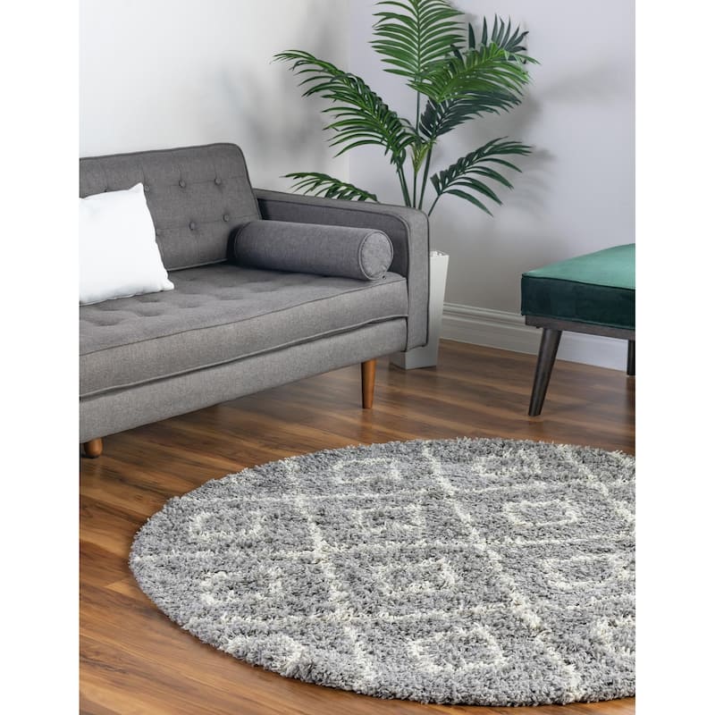 Shag Olido Collection Area Rug - 5'3" Round - Gray