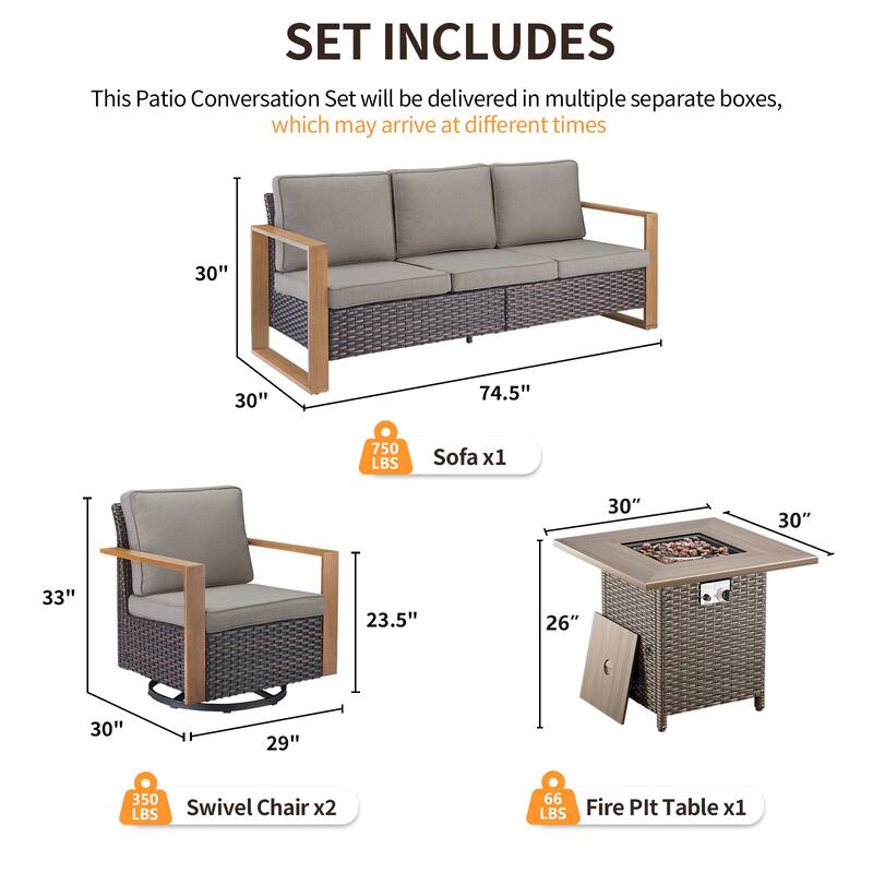 Pocassy Outdoor Sofa Patio Swivel Chair Funiture Set