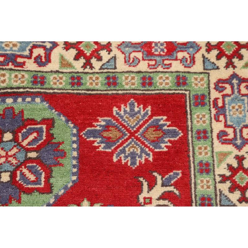 Red Kazak Oriental Foyer Rug Hand-Knotted Wool Carpet - 3'3" x 4'10"