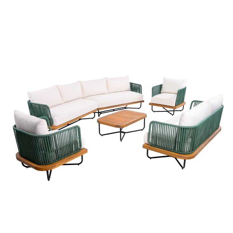 Christopher Knight Home - Evelyn Patio Outdoor Acacia Wood Rope Sofa Set