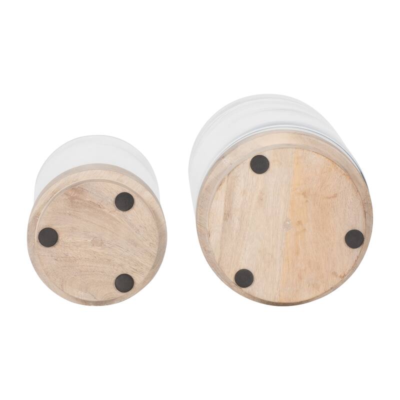 Sagebrook Home Iron and Glass Candle Holders on Mango Wood Base - Elegant Home Decor Essentials for Serenity - 7" x 7" x 11"