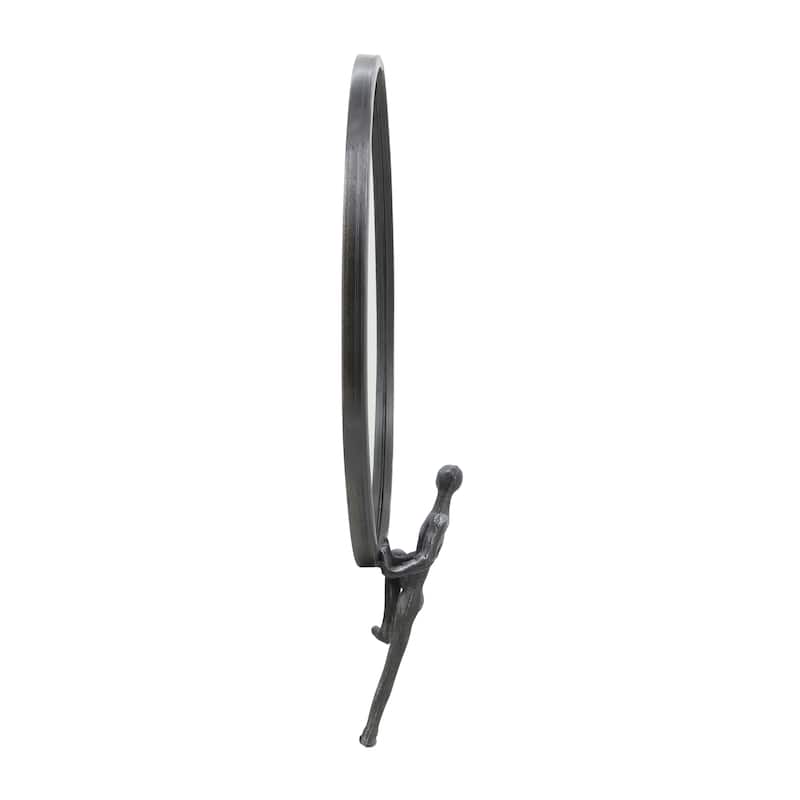 Sagebrook Home Round Iron Metal Mirror with Man Decor - 18" x 3" x 24" - Black