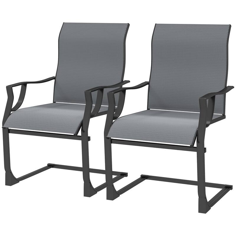 Metal Outdoor Chairs Set of 2 with Breathable Mesh and Swing - 23.6" W x 27.4" D x 39" H - Light Grey
