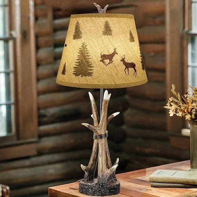 Farmhouse Deer Antler Table Lamps for Living Room Set of 2, 3-Way Dimmable Touch Rustic Bedside Lamp for Bedroom