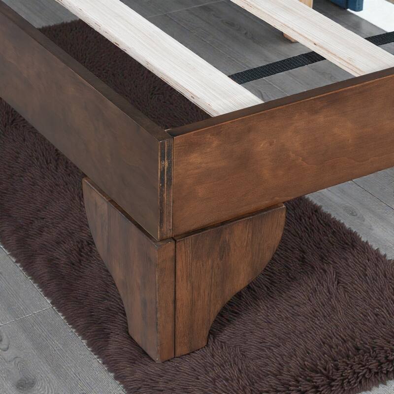 Premium Pine Wood Queen/King Bed Frame with Headboard, Mid Century Modern Platform Bed, Sturdy MDF Construction