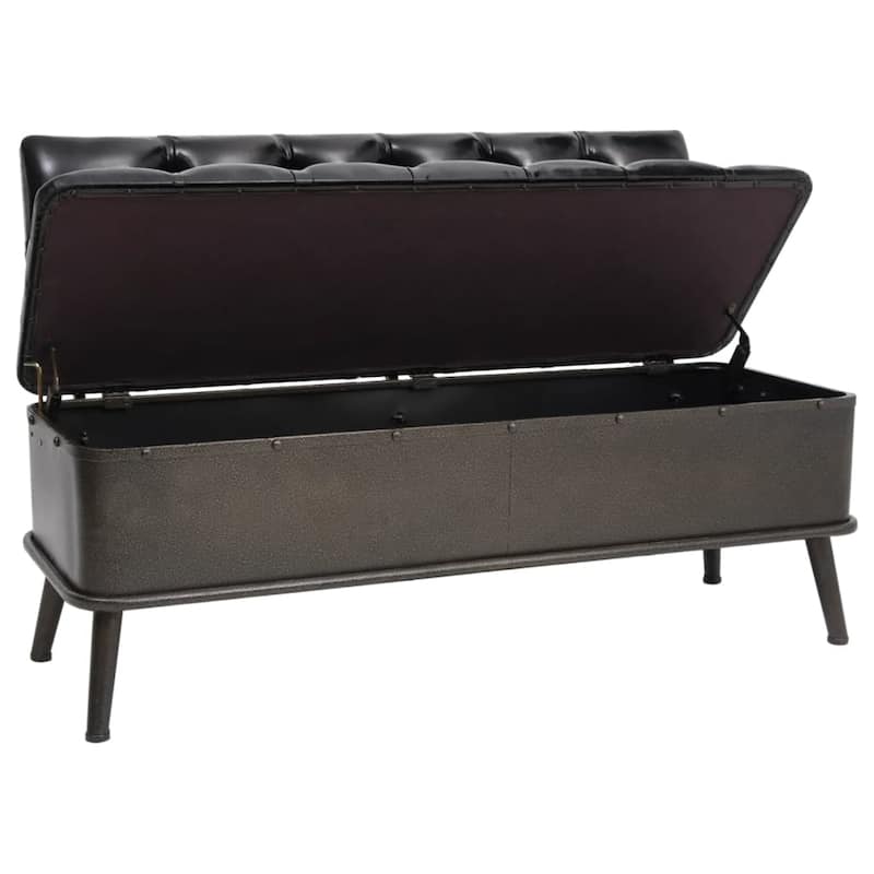 vidaXL Storage Bench with Backrest 43.3" Black Faux Leather - 43.3" x 20.5" x 29.5"
