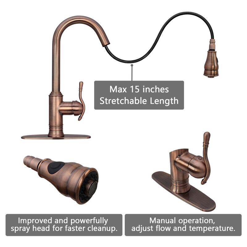 Copper Kitchen Faucet with Single Level handle and Pull Down Sprayer