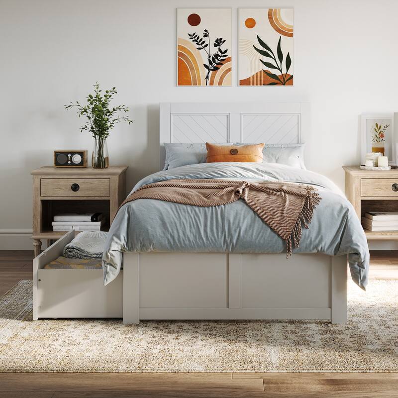 AFI Canyon Twin Platform Bed with Footboard & Storage Drawers in White