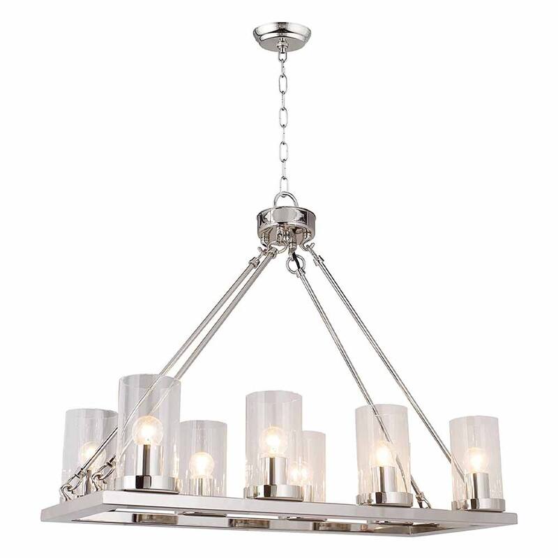 8 Light Candle Style Chandelier with Clear Glass Shade in Nickel