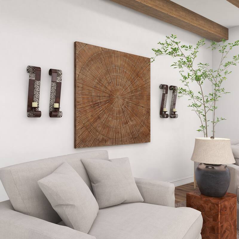 Brown Metal Cutout Leaf Wall Sconce with Scrolled Edges (Set of 2) - S/2 21"H, 4"W