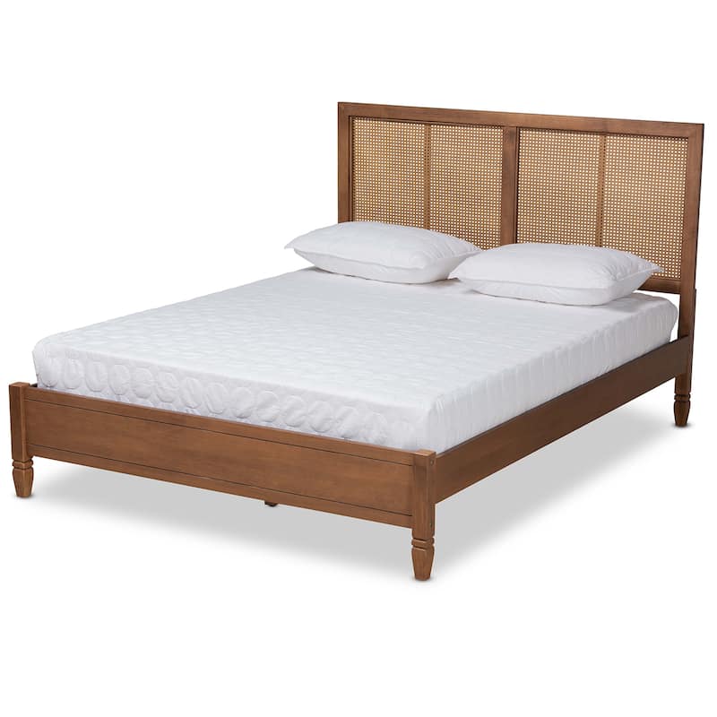 Redmond Walnut Wood and Synthetic Rattan Platform Bed - Queen