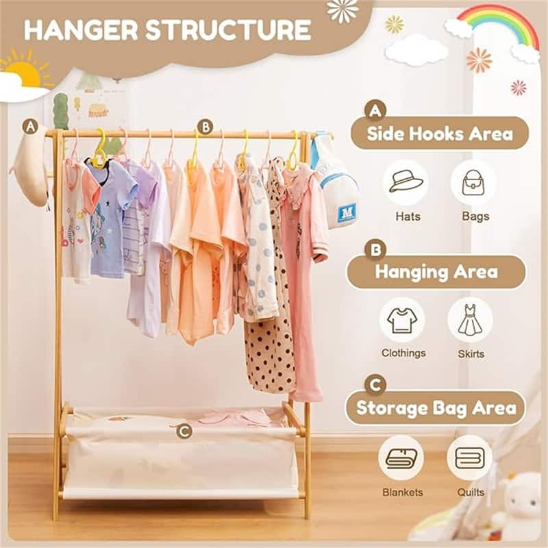 Kids Clothing Rack with Storage Box - 14.17"D x 27.16"W x 41.73"H