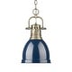 preview thumbnail 1 of 0, Yep by Golden Lighting Duncan 1-light 9in Chain Hung Pendant in Aged Brass and Navy Blue shade