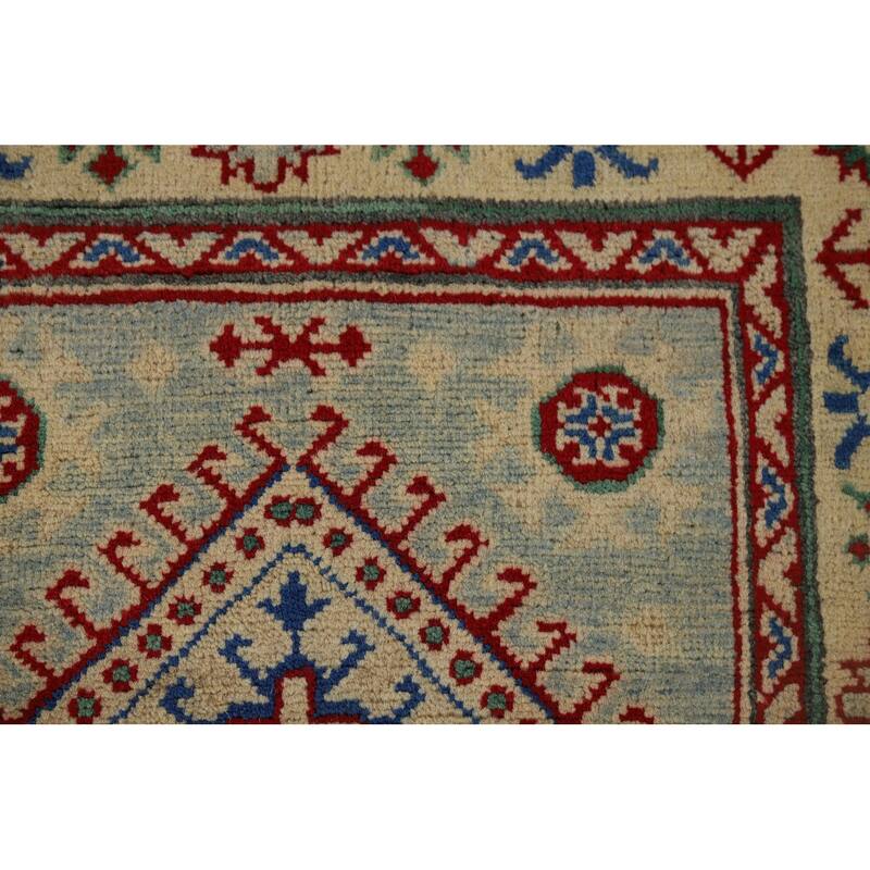 Light Blue Kazak Runner Rug Hand-Knotted Oriental Foyer Wool Carpet - 2'8" x 16'0"