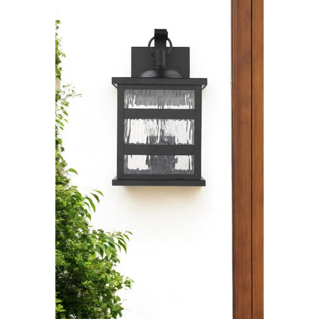 Modern Outdoor 3-Light Flush Mount Wall Lantern with Black Metal and Clear Glass Damp Rated - 16.25”H x 9”W x 10.75”D