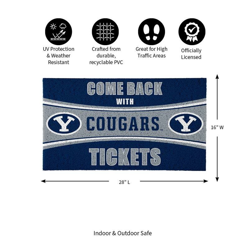 Brigham Young University 28 in. x 16 in. PVC "Come Back With Tickets" Trapper Door Mat