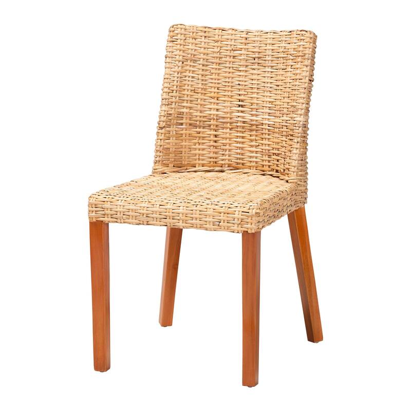 bali & pari Rowen Bohemian Light Honey Kubu Rattan and Mahogany Wood Dining Chair - Honey