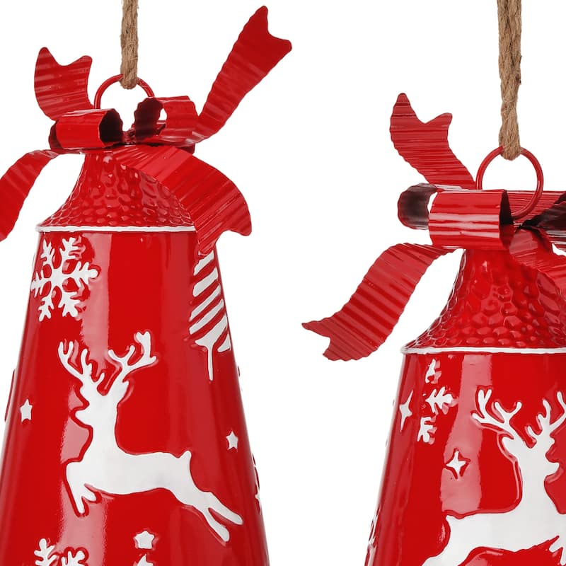 12.5-15" Metal Reindeer Bell With Jute Set of 2