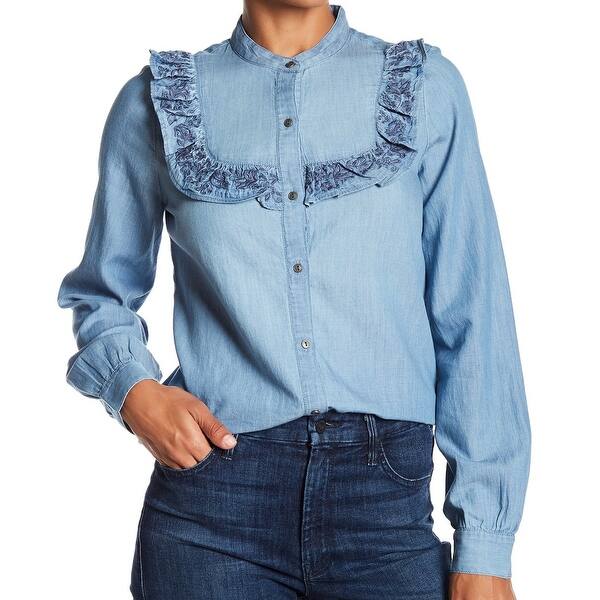 Shop Melrose Market Blue Chambray Women Medium M Ruffle Denim