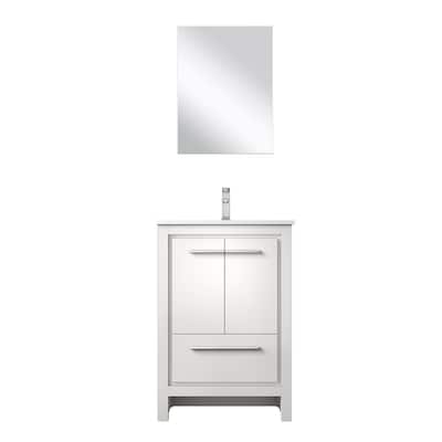 Lafarre Bath Vanity, Cultured Marble Top, Chrome Faucet Set and Mirror.