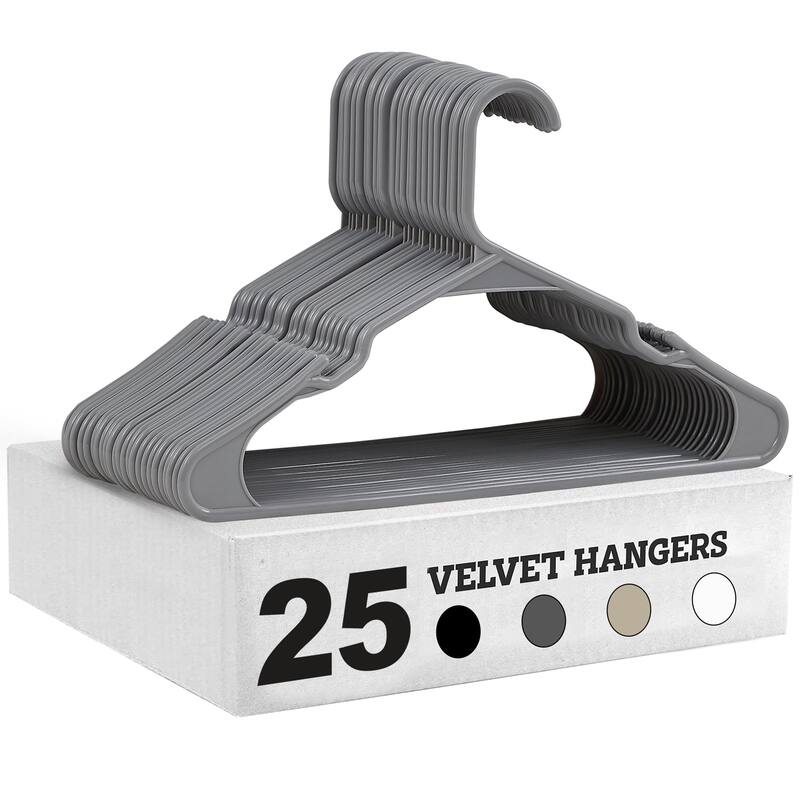 Javlergo 25/50 Pack Plastic Hanger, Space Saving, Sturdy Heavy Duty Clothing Notched Hangers - 25 Pack - Grey