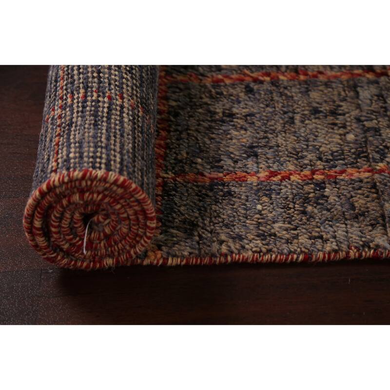 Geometric Checkered Moroccan Oriental Runner Rug Handmade Wool Carpet - 1'10" x 17'3"