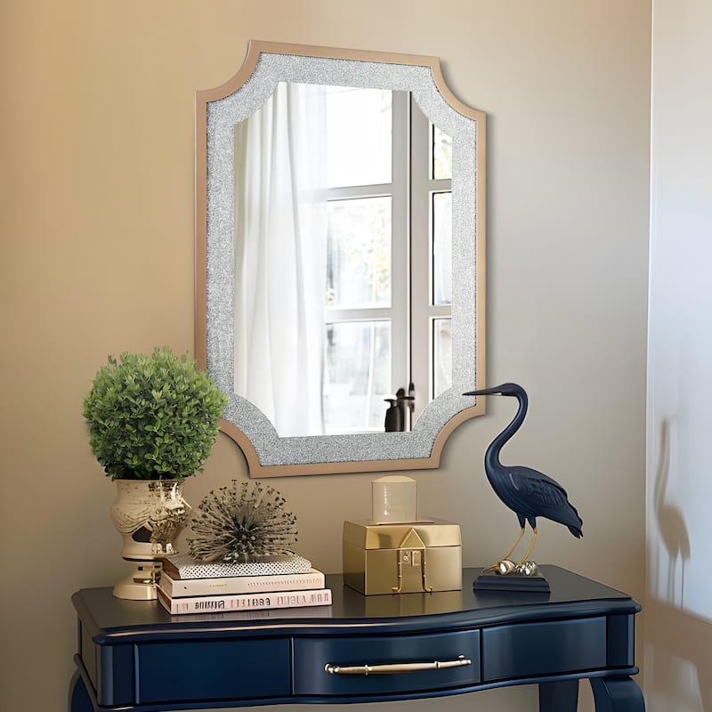 Rectangle Wall Mirror Sparkling Crystal Diamond Accent Bathroom Vanity Mirror
