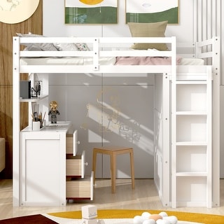 Versatility Twin Size Loft Bed with Drawers, Desk and Wardrobe
