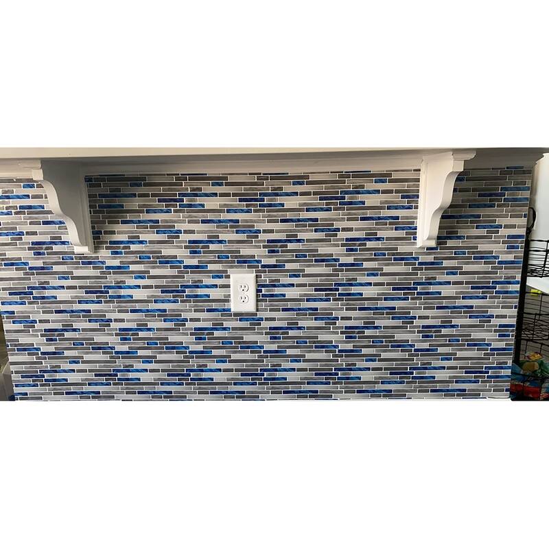 Art3d 12"x12" Vinyl Peel and Stick Backsplash Tile (10-Pack) Marble blue&Gray