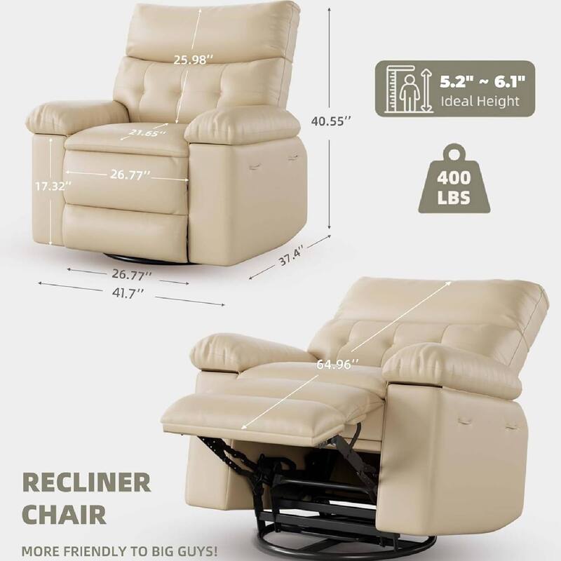 Oversized Manual Recliner, Comfort Lazy Sofa Chair for Living Rooms and Bedroom