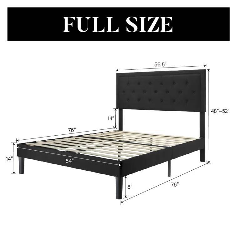 Modern Linen Upholstered Platform Bed with Tufted Button Headboard and Wood Slat Support