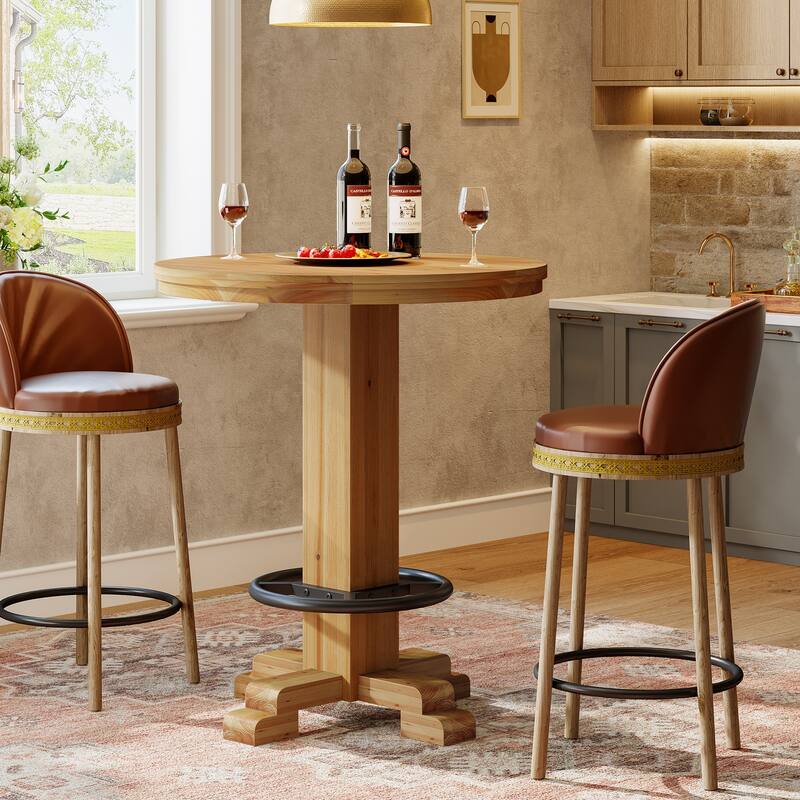 37.4" H Round Bar Table, Solid Wood Bistro Pub Table