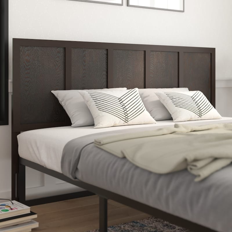 Solid Wood Paneled Headboard Only - Dark Brown - King