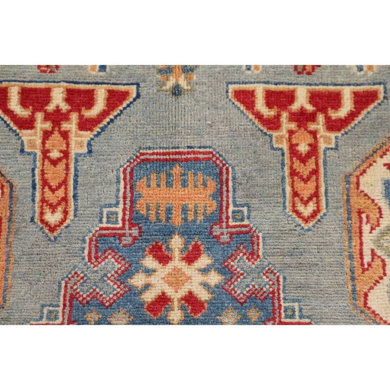Geometric Blue Kazak Accent Rug Handmade Wool Carpet - 3'3" x 4'11"