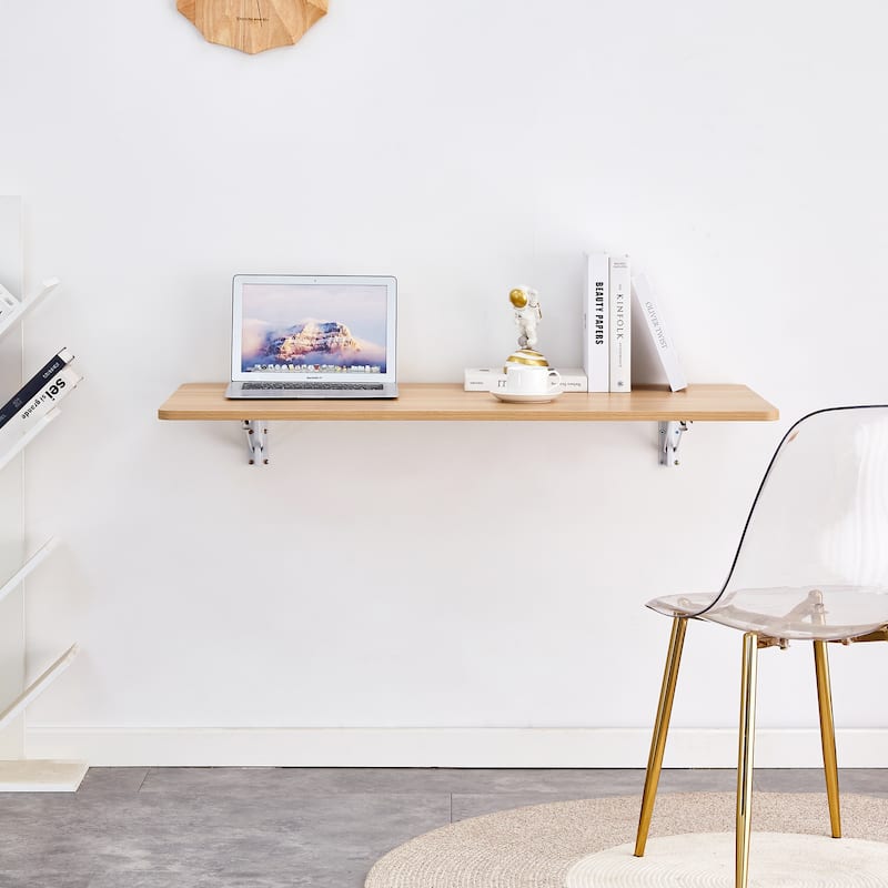 Versatile Folding Side Table Wall Mounted Magazine Holder Workbench Fold Down Desk with Smooth Rounded Corners and Wood Grain