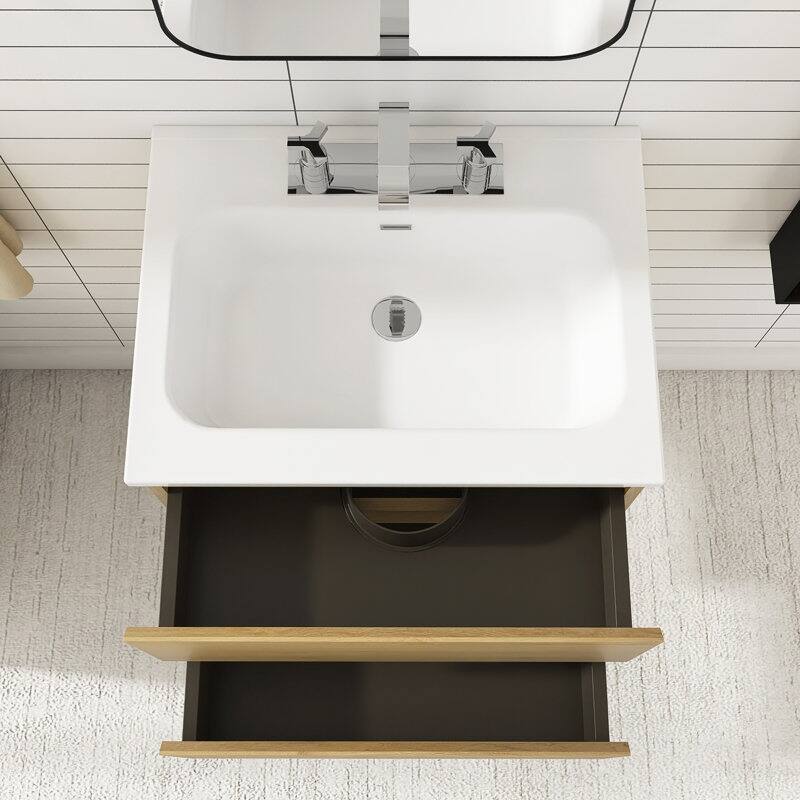24 inches Wall-mounted Bathroom Vanity Set with White Ceramic Integrated Sink - 24" x 18"