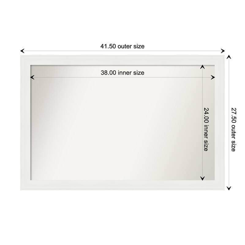 Vanity White Narrow Framed Non-Beveled Custom Wall Mirror, Bathroom Vanity Mirror - Outer Size: 41.5 x 27.5