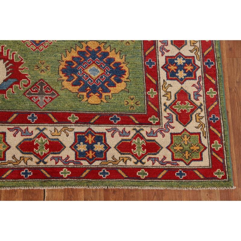 Green Kazak Oriental Area Rug Hand-Knotted Wool Carpet - 6'8" x 9'7"