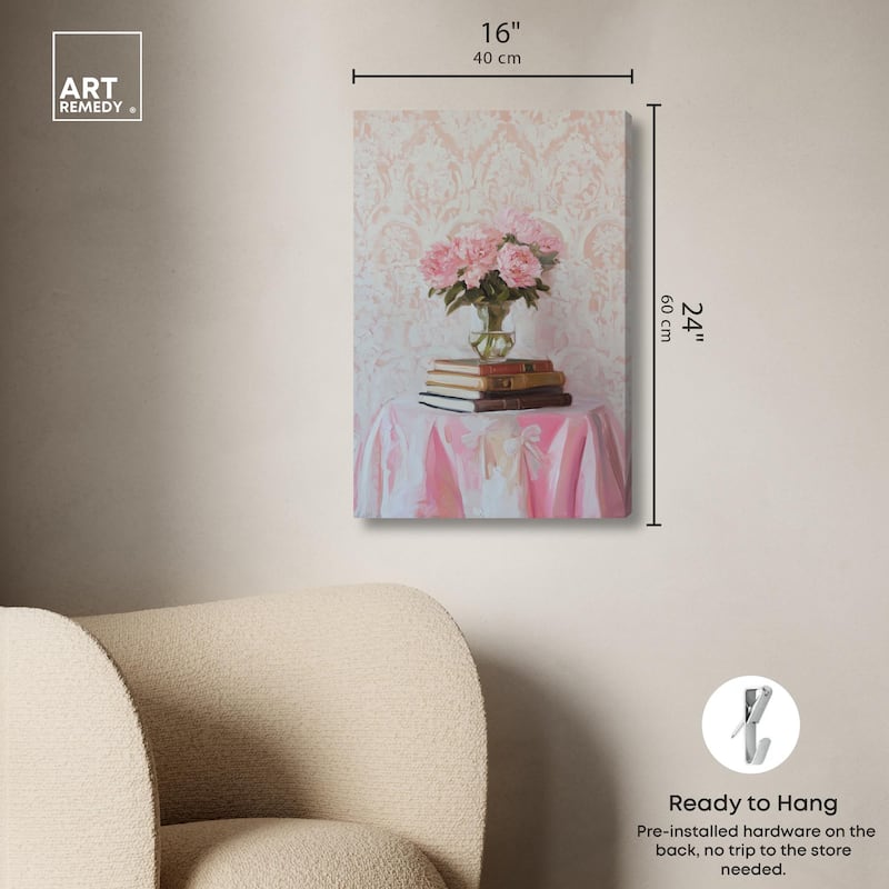 Pink Peonies on Books Canvas by Art Remedy, Gallery Wrapped