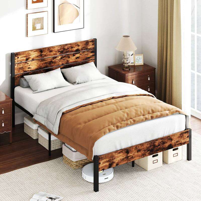 Costway Twin/Full/Queen/King Bed Frame with Tall Industrial Headboard - Full