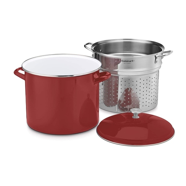 Cuisinart EOS206-33RSCP 3 Piece Stockpot/Steaming Set with Self-Draining Clip, 20 quart, Red