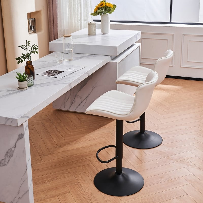 Swivel Bar Stools Set of 2, Leather Counter Height Barstools with Back for Kitchen Island