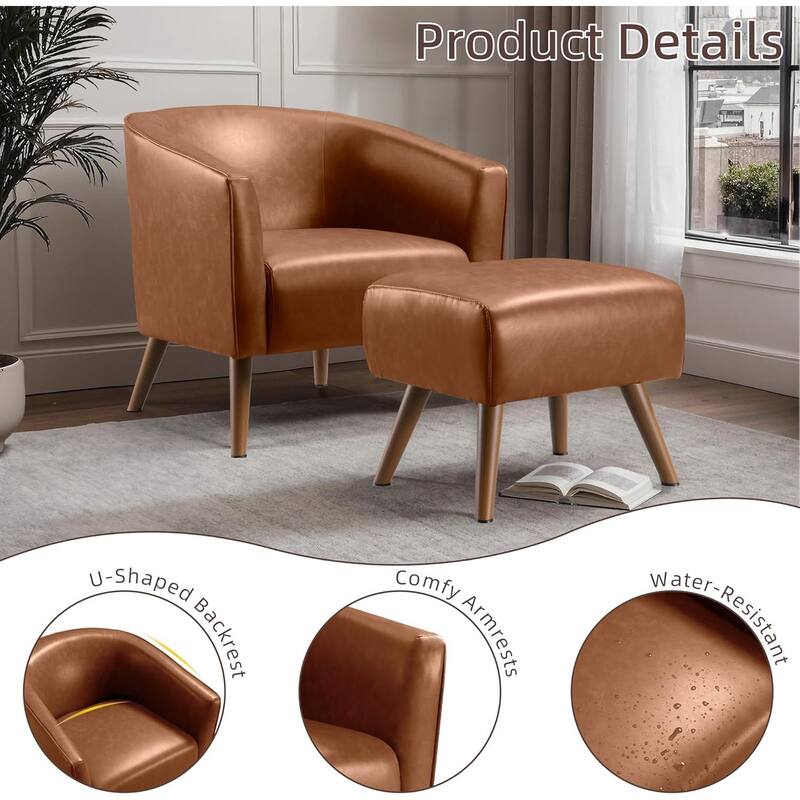 Accent Chair with Ottoman,Modern Barrel Chair and Footrest,Mid Century Living Room Chairs,Upholstered Armchair