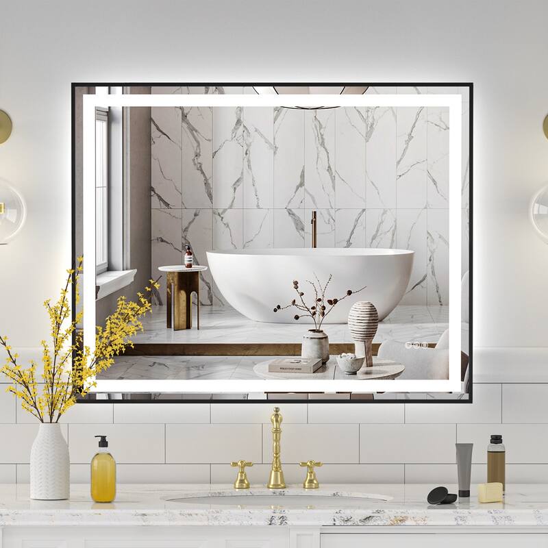 Modern LED Bathroom Mirror with Adjustable Color Temperature and Anti-Fog Dimmable Light - 40” x 32” x 0.16”
