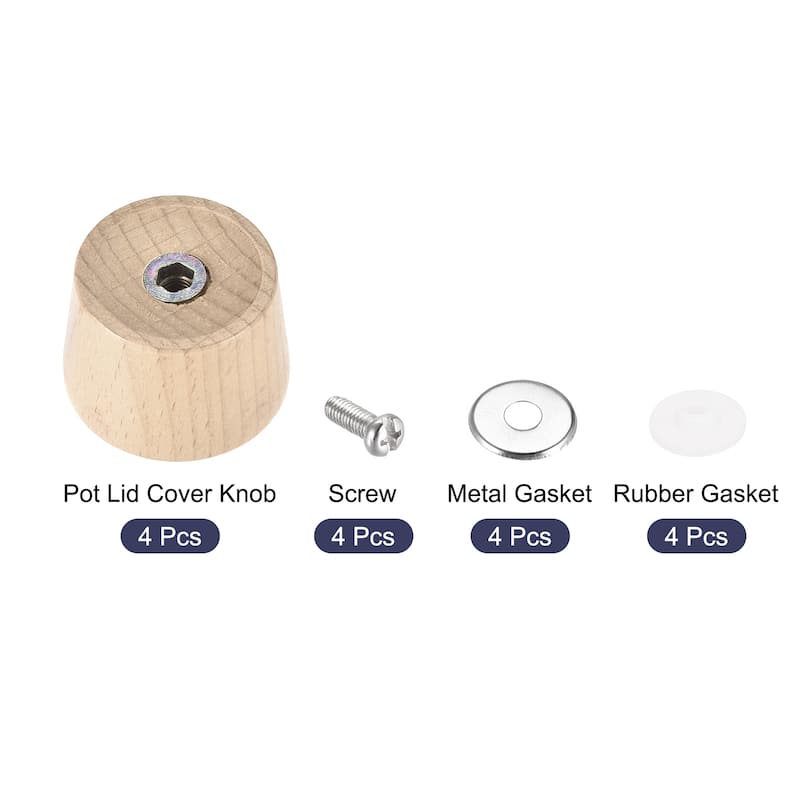 Universal Pot Lid Knob,Wooden Replacement Knob 41x34mm for Pan Pot Cover 4pcs - Silver Tone